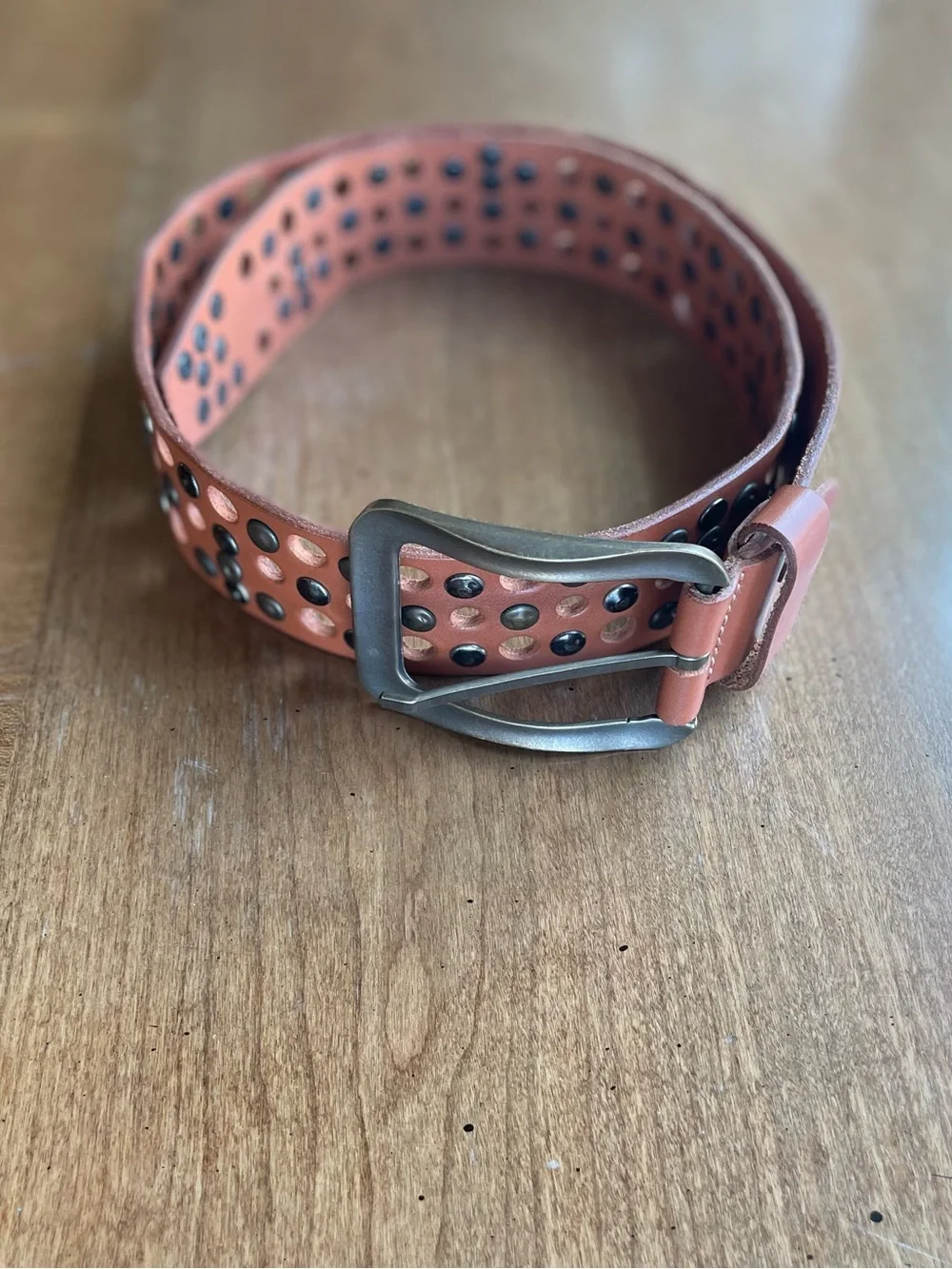 Will Leather Goods Tan Studded Leather Belt with Brushed Metal Buckle
